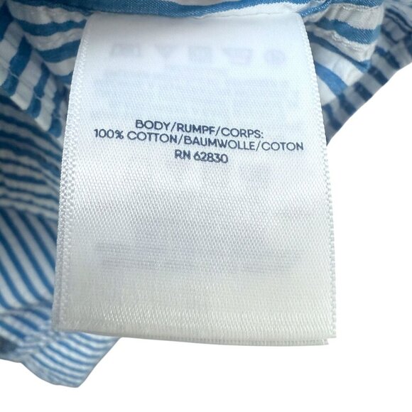 LANDS END Mens Seersucker Shirt XL Short Sleeve Cotton Blue Stripe Preppy Casual - Picture 9 of 9